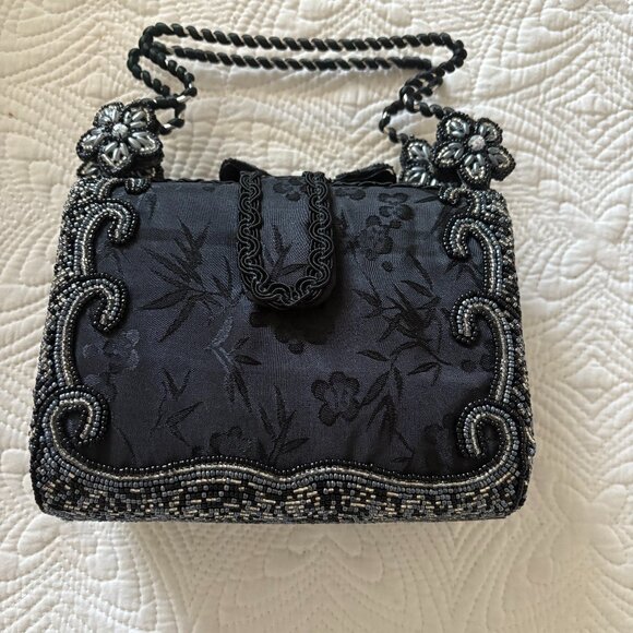 MARY FRANCIS Black Brocade with beaded flower and trim NWOT - Picture 3 of 9